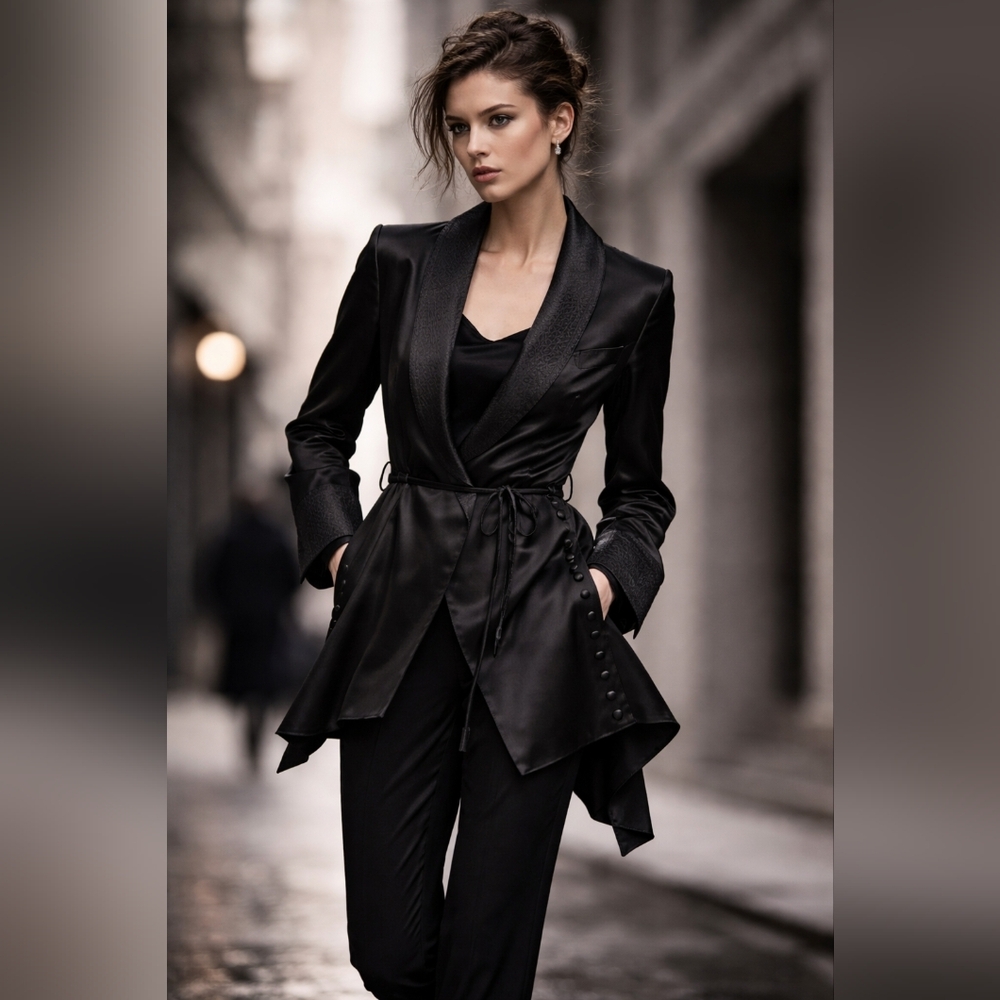 Bianca Nygard Structured Black Satin Jacket❄️✨️